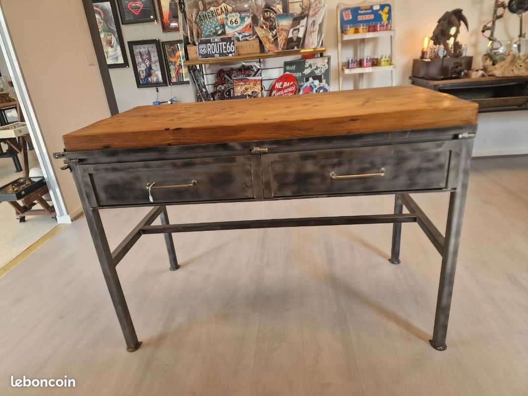 Table Haute Industrielle Billot – Acier & Bois – Style Îlot Central Vintagedison