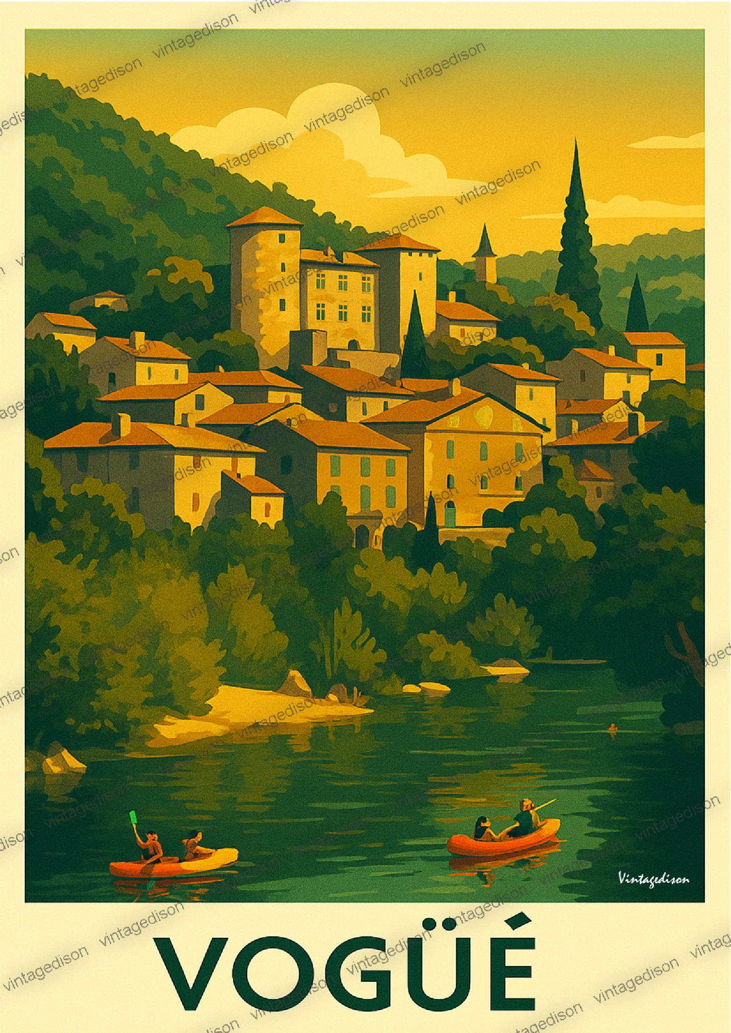 Affiche rétro Ardèche VOGÜé encadré Vintagedison