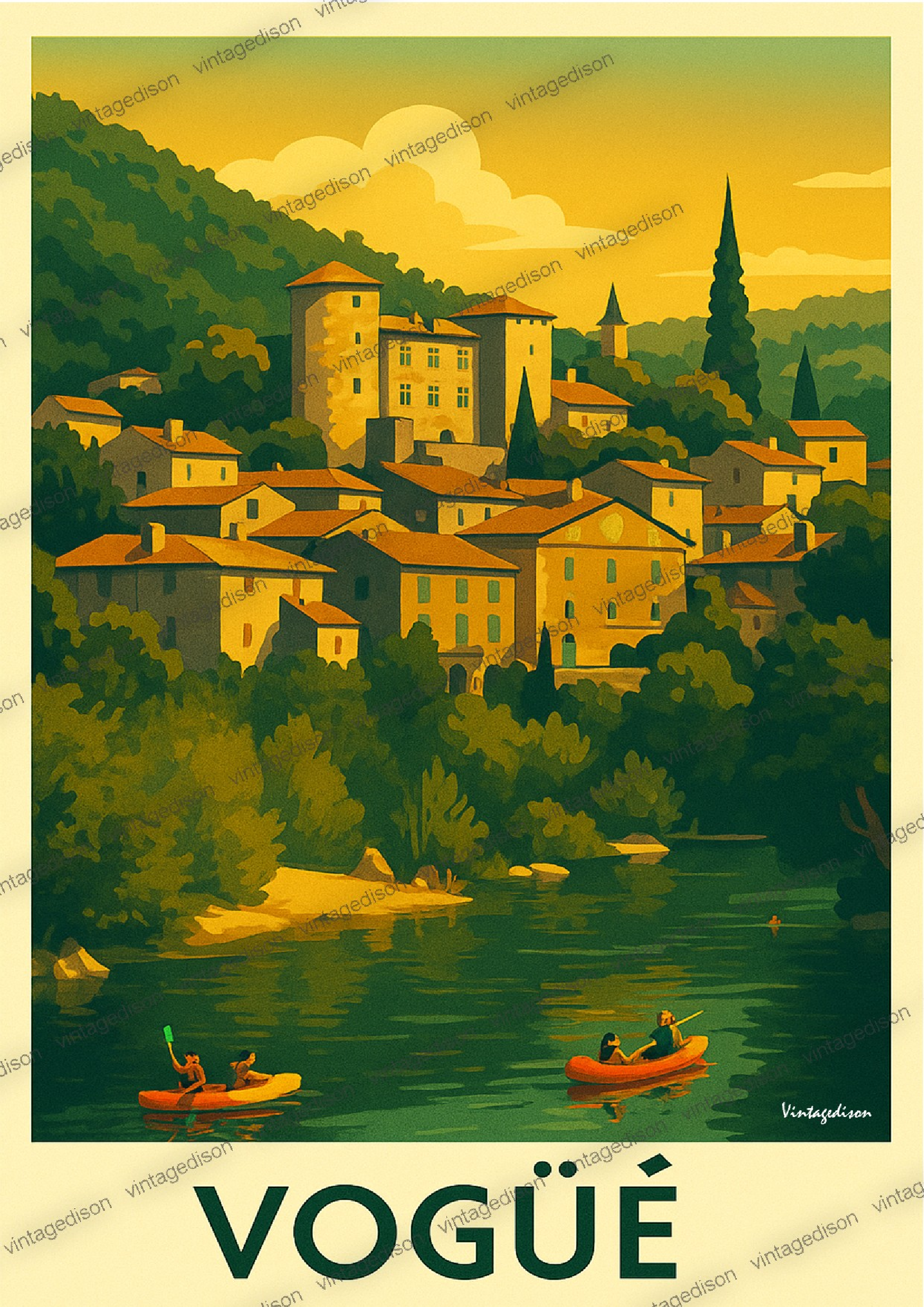 Affiche rétro Ardèche VOGÜé encadré Vintagedison