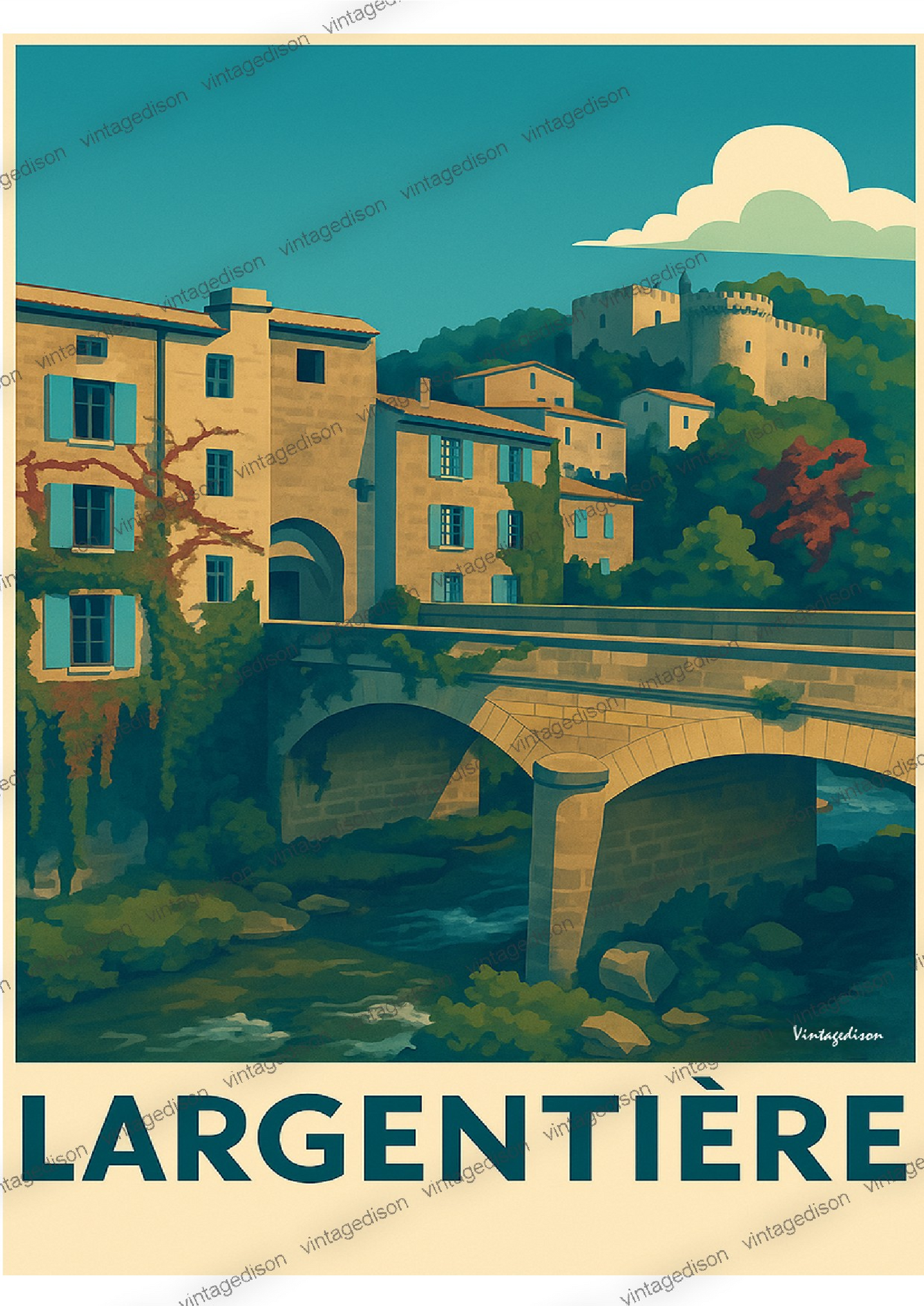 Affiche rétro Ardèche largentière encadré Vintagedison