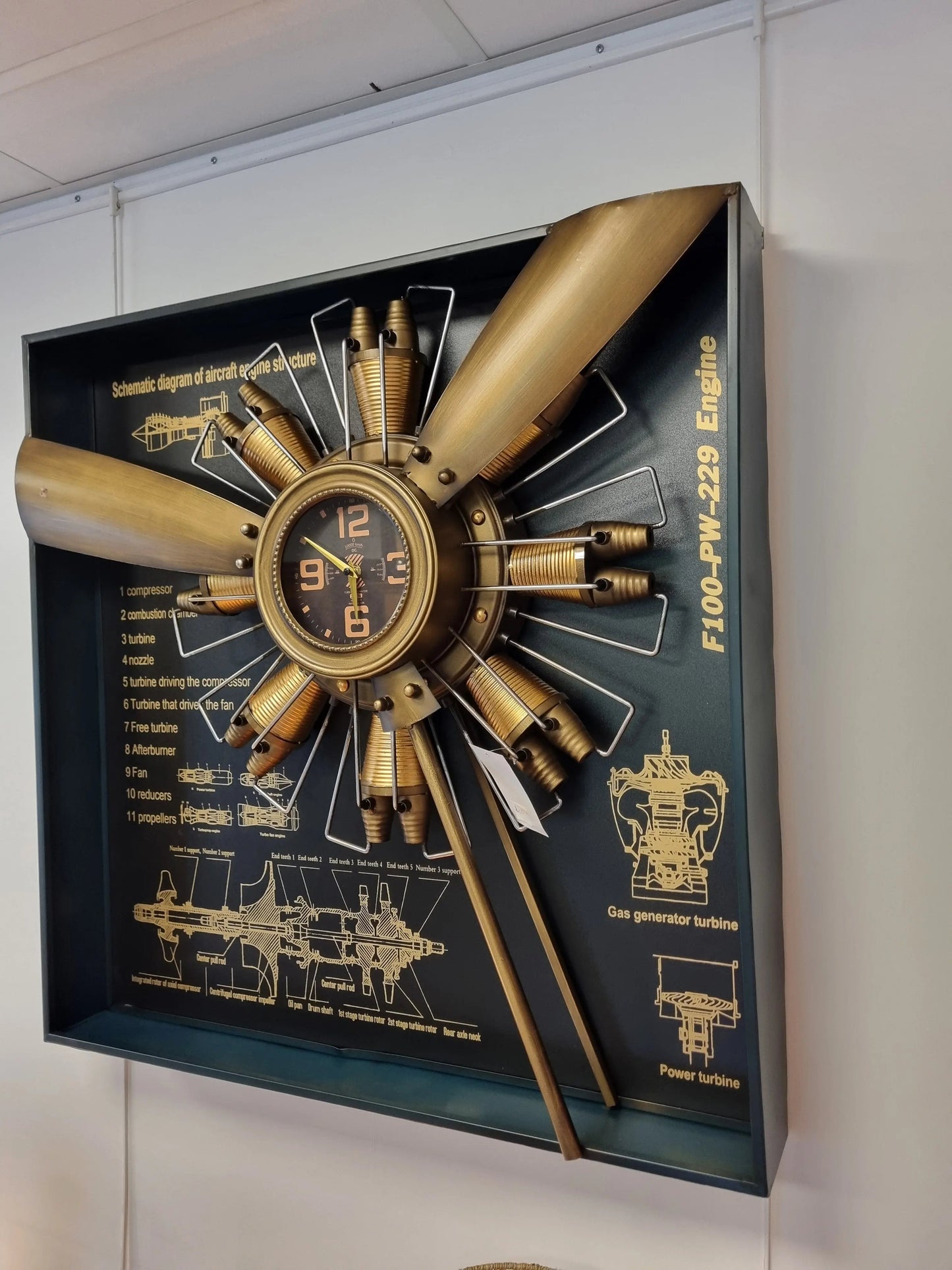 Horloge cadre hélice avion Sculpture métal CADRAVEN