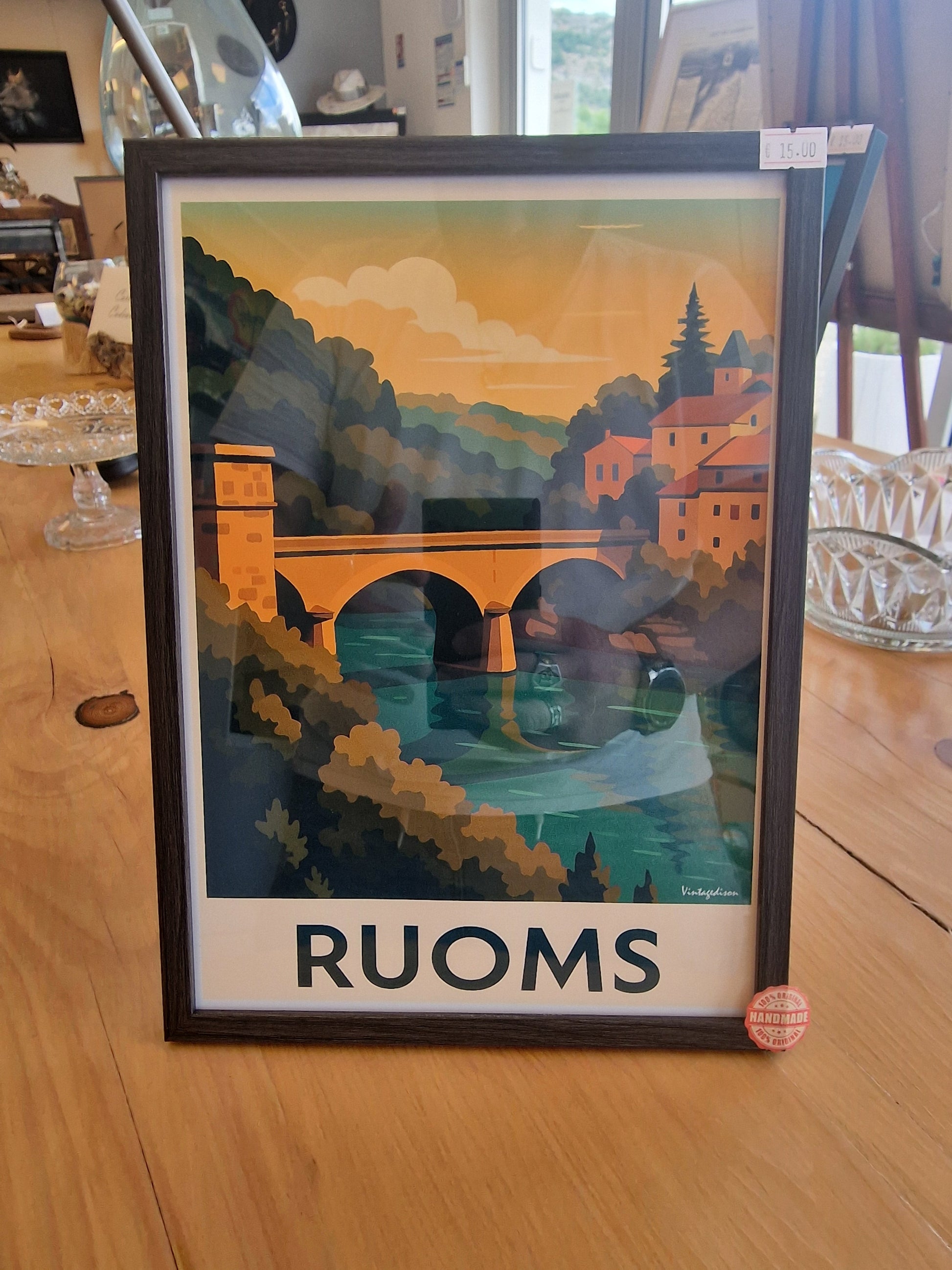 Affiche rétro Ardèche ruoms encadré Vintagedison