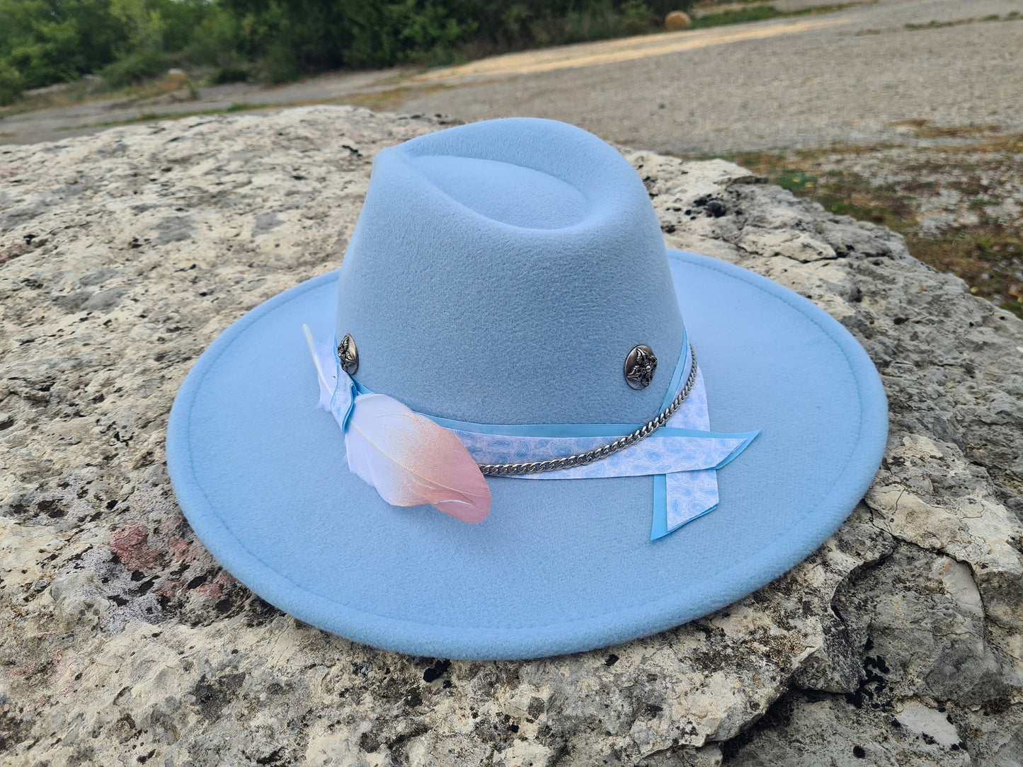 chapeau fedora bleu ciel custom