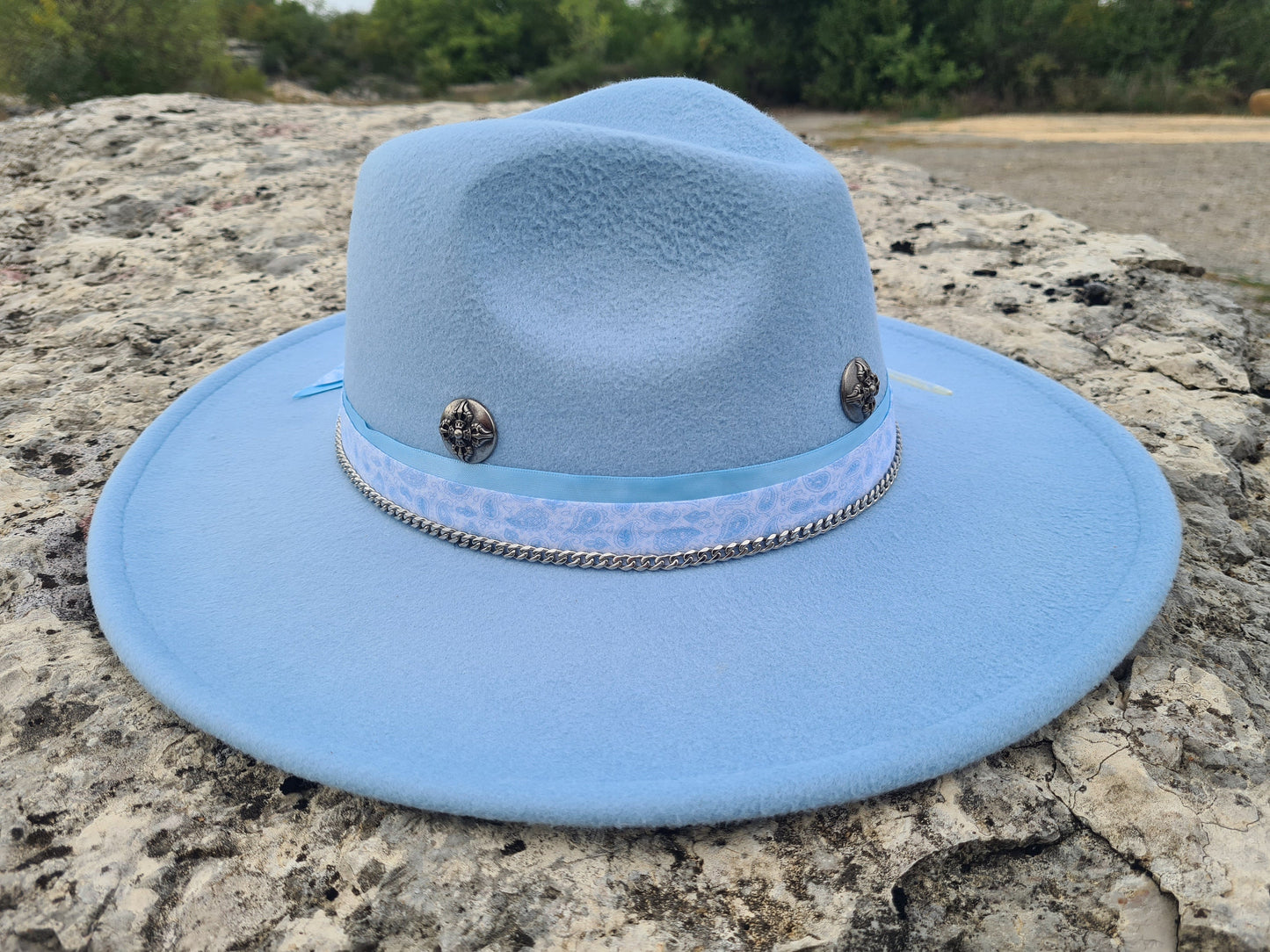 chapeau fedora bleu ciel custom