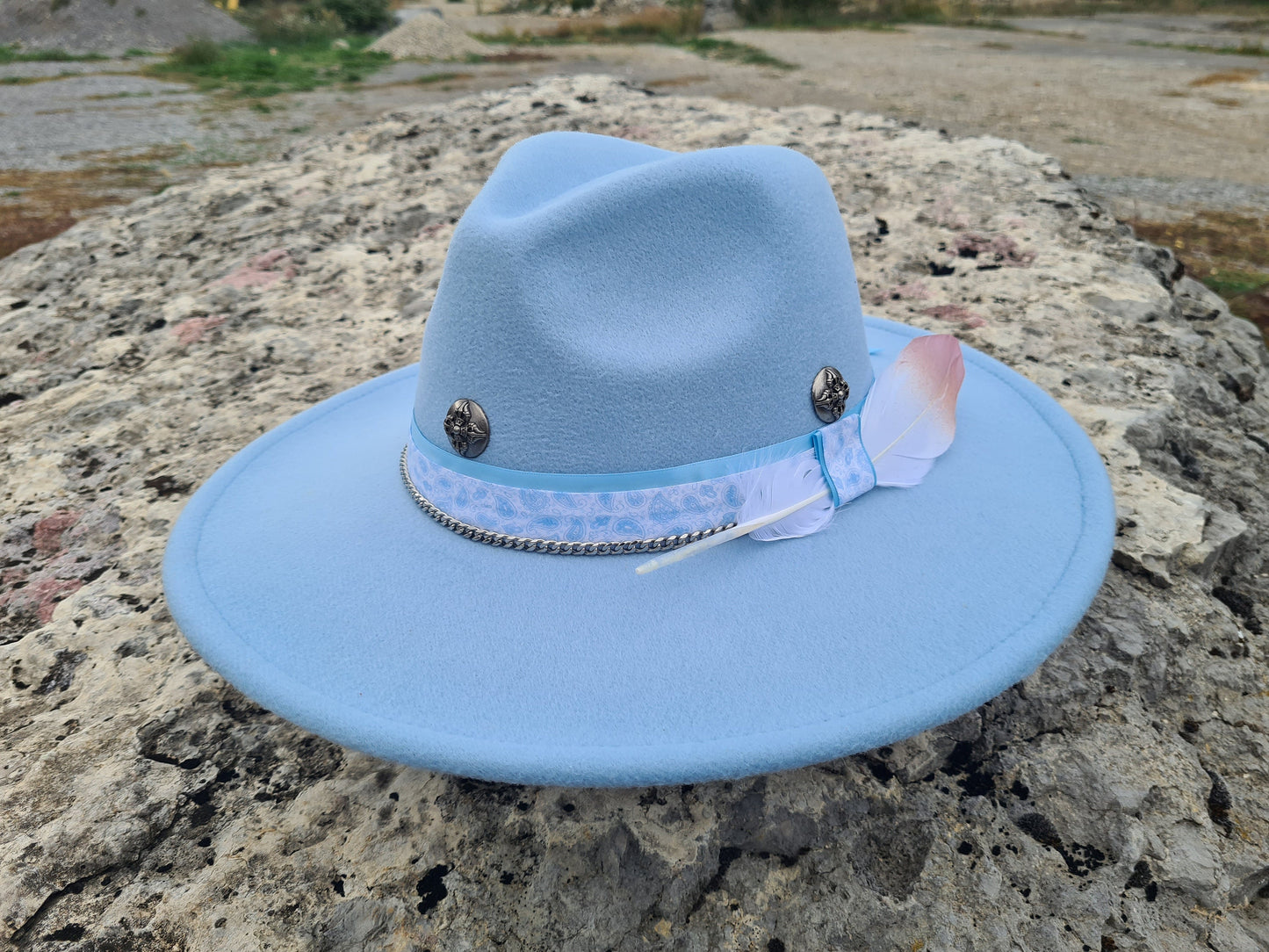 chapeau fedora bleu ciel custom