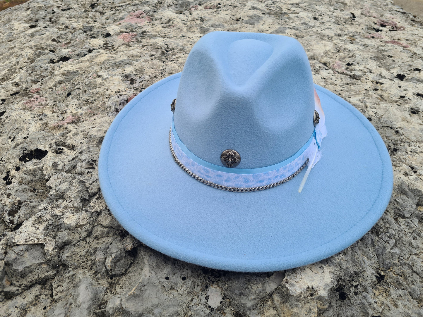 chapeau fedora bleu ciel custom
