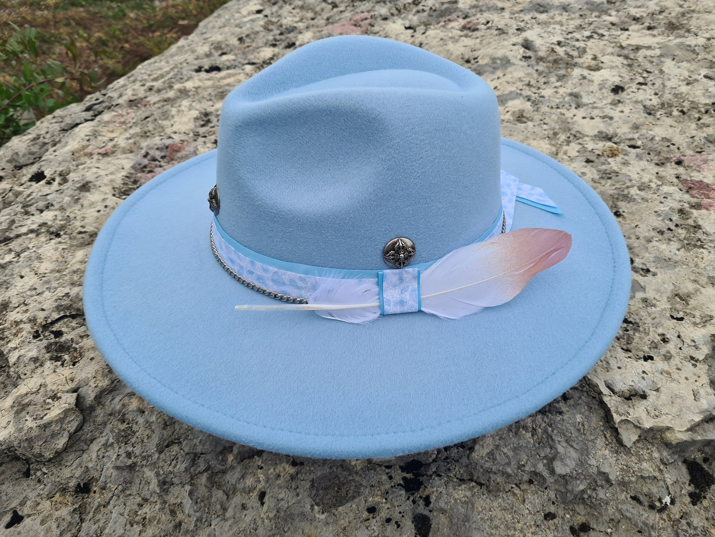 chapeau fedora bleu ciel custom