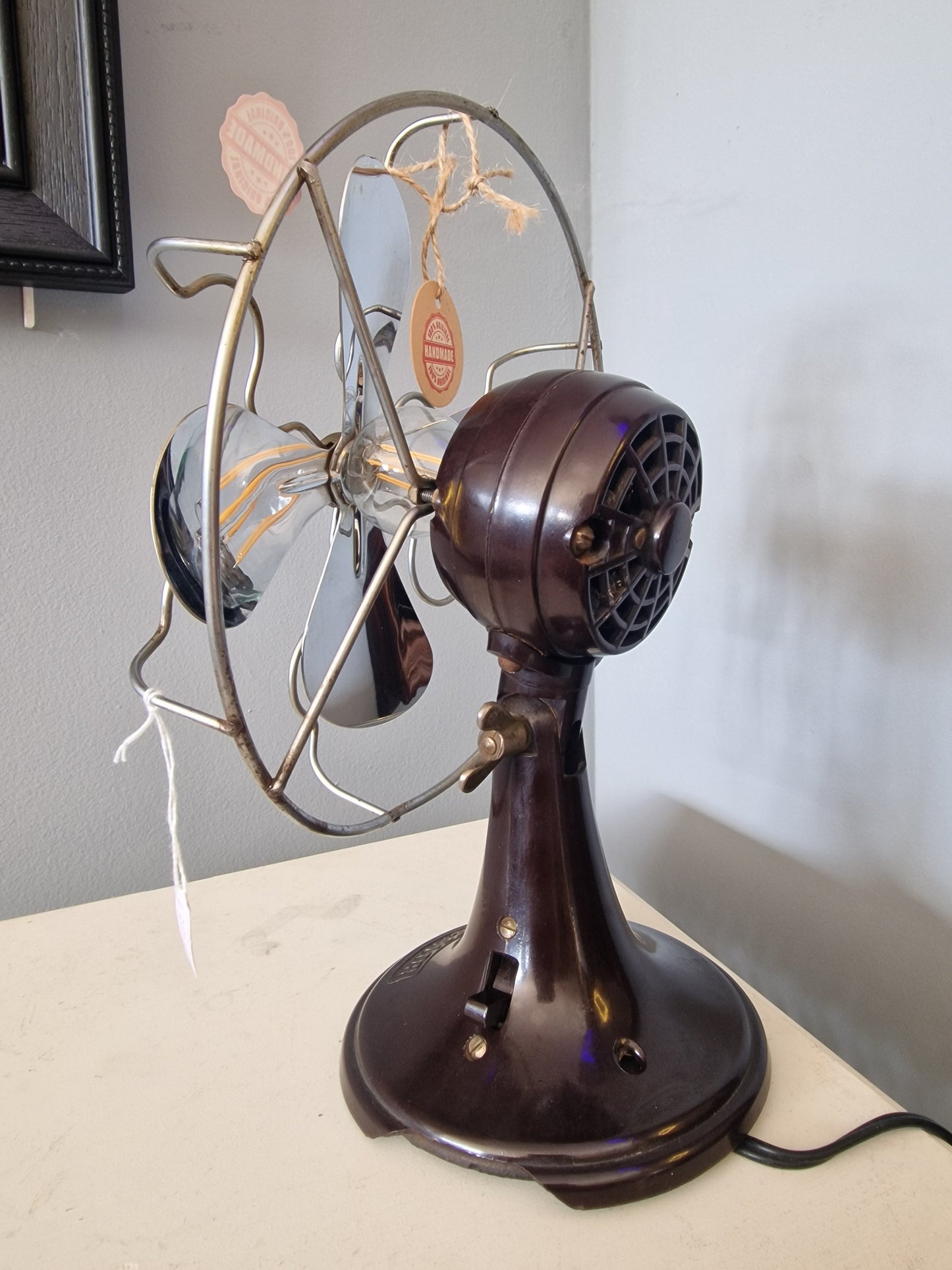 Lampe ancien ventilateur Calor – création vintage artisanale upcyclée Vintagedison
