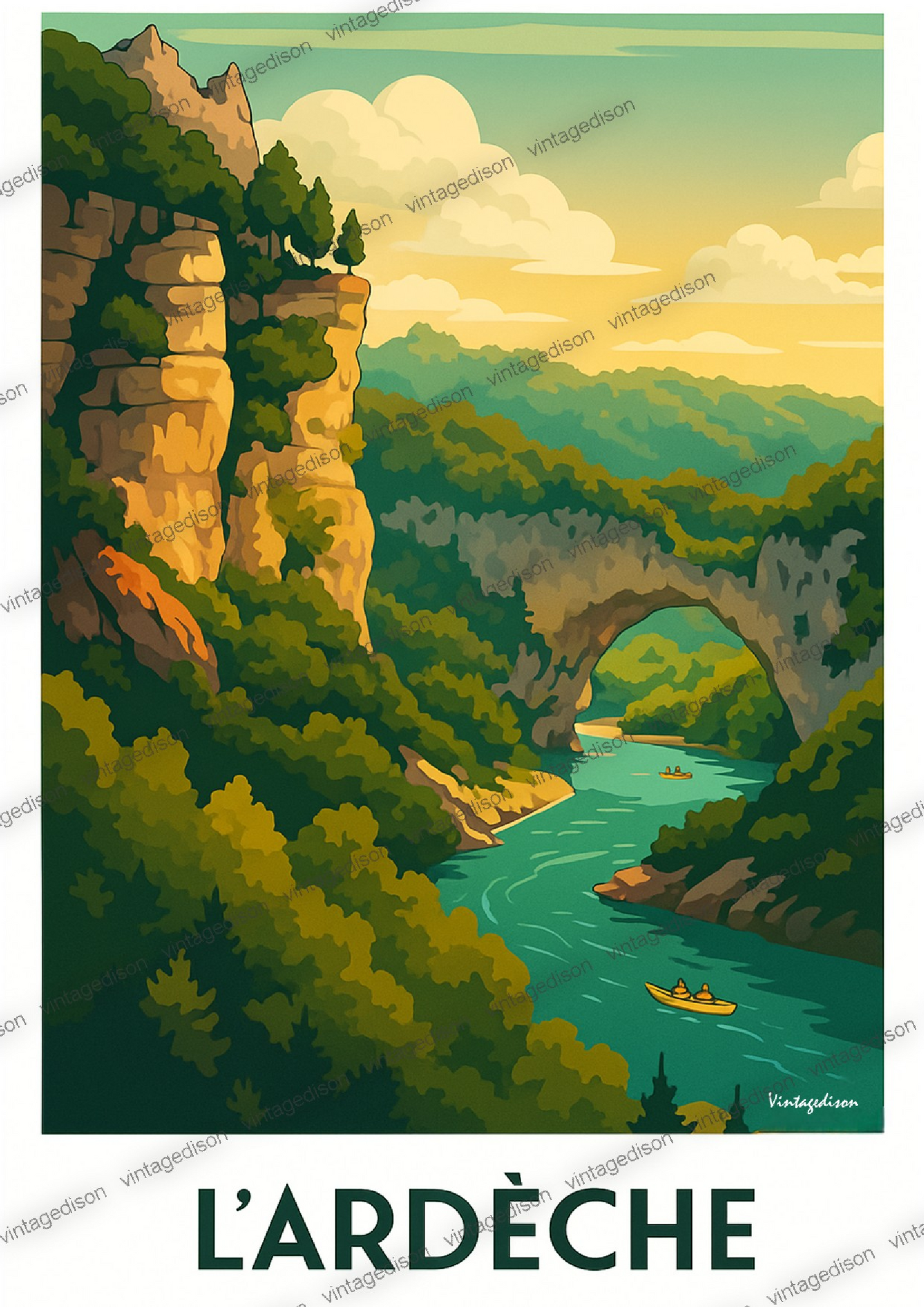 Affiche-rétro-Ardèche-encadrée Vintagedison