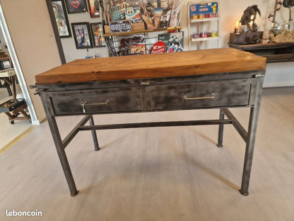 Table Haute Industrielle Billot – Acier & Bois – Style Îlot Central Vintagedison