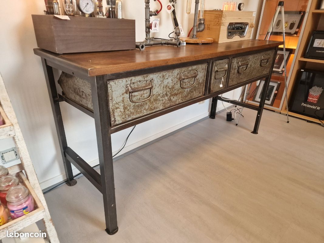 Table Industrielle avec 3 Tiroirs Amovibles – Design Modulable et Authentique Vintagedison