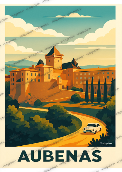 Affiche rétro Ardèche Aubenas encadré Vintagedison