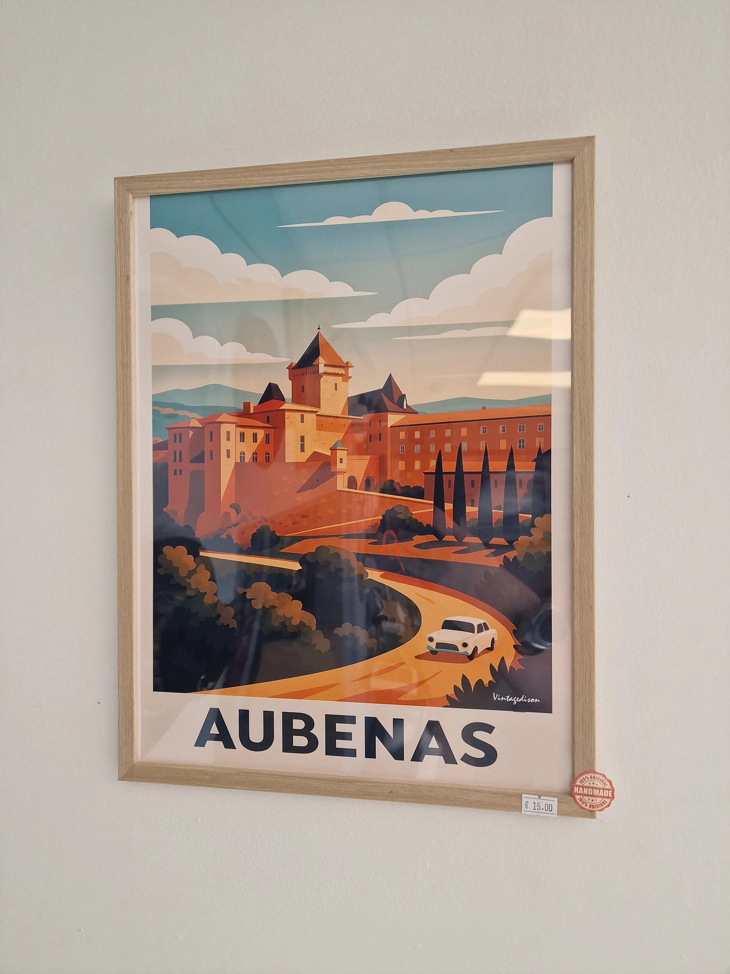 Affiche rétro Ardèche Aubenas encadré Vintagedison
