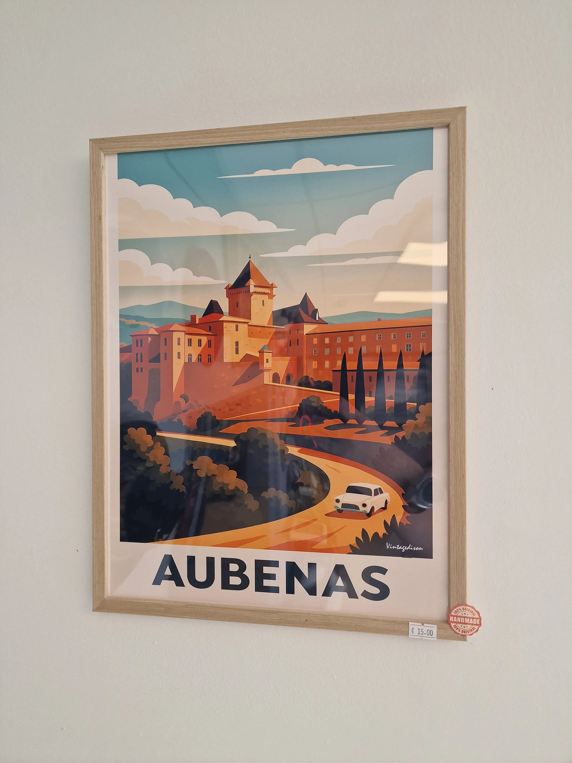 Affiche rétro Ardèche Aubenas encadré Vintagedison