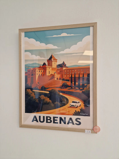Affiche rétro Ardèche Aubenas encadré Vintagedison