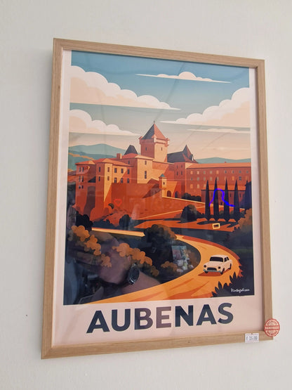 Affiche rétro Ardèche Aubenas encadré Vintagedison