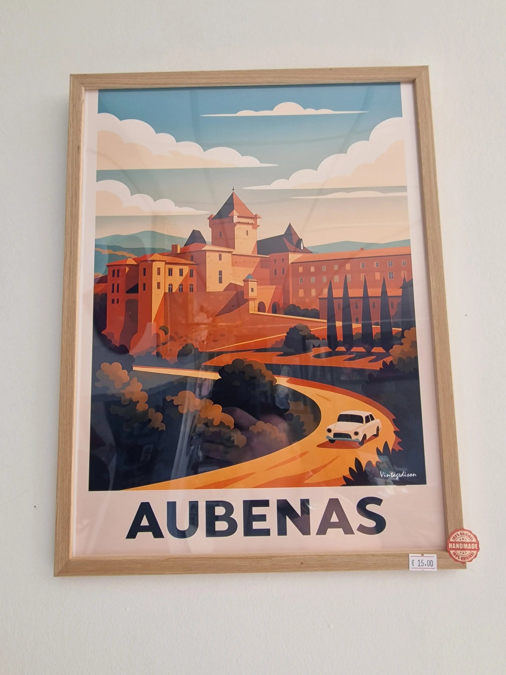 Affiche rétro Ardèche Aubenas encadré Vintagedison