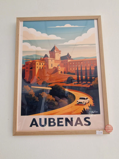 Affiche rétro Ardèche Aubenas encadré Vintagedison