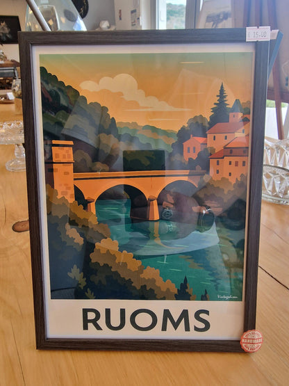 Affiche rétro Ardèche ruoms encadré Vintagedison