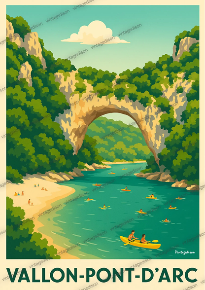 Affiche rétro Ardèche vallon-pont-d'arc Vintagedison