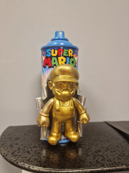 Bombe de peinture custom nintendo  – Figurine mario gold  pop culture artisanale