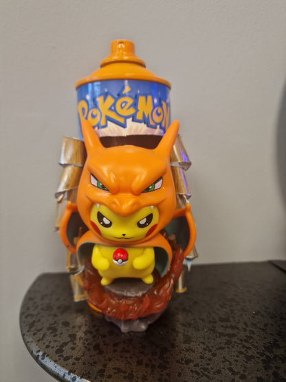 Bombe de peinture custom pokemon – Figurine pikachu dracofeu pop culture artisanale