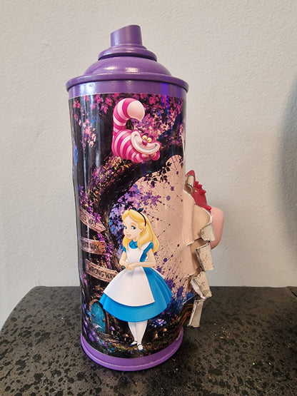 Bombe de peinture Alice au Pays des Merveilles – Chat du Cheshire – Décoration Disney customisée