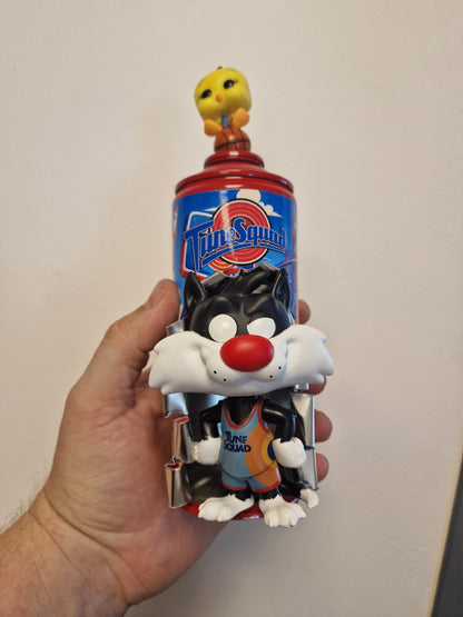 Bombe de peinture custom Titi & Grosminet – Tweety Sylvester Tune Squad – Déco Pop Art Space Jam – Pièce unique Looney Tunes