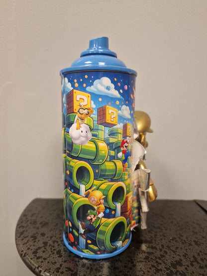 Bombe de peinture custom nintendo  – Figurine mario gold  pop culture artisanale