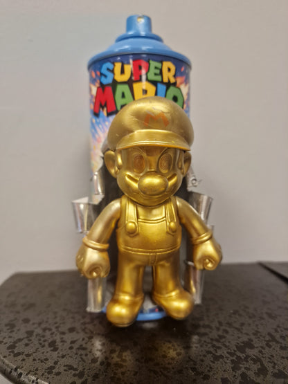 Bombe de peinture custom nintendo  – Figurine mario gold  pop culture artisanale