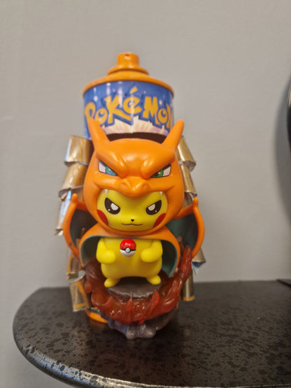 Bombe de peinture custom pokemon – Figurine pikachu dracofeu pop culture artisanale
