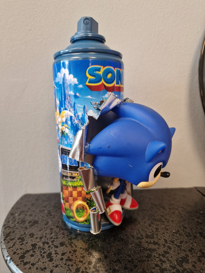 Bombe de peinture customisée Sonic – Figurine 3D effet explosion – Décoration gaming rétro SEGA
