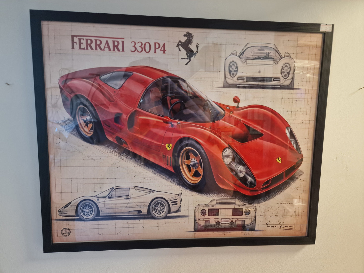 Cadre Ferrari 330 P4 40x50 cm – Affiche voiture vintage encadrée – Décoration murale automobile rétro – Idée cadeau passionné auto