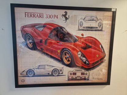 Cadre Ferrari 330 P4 40x50 cm – Affiche voiture vintage encadrée – Décoration murale automobile rétro – Idée cadeau passionné auto