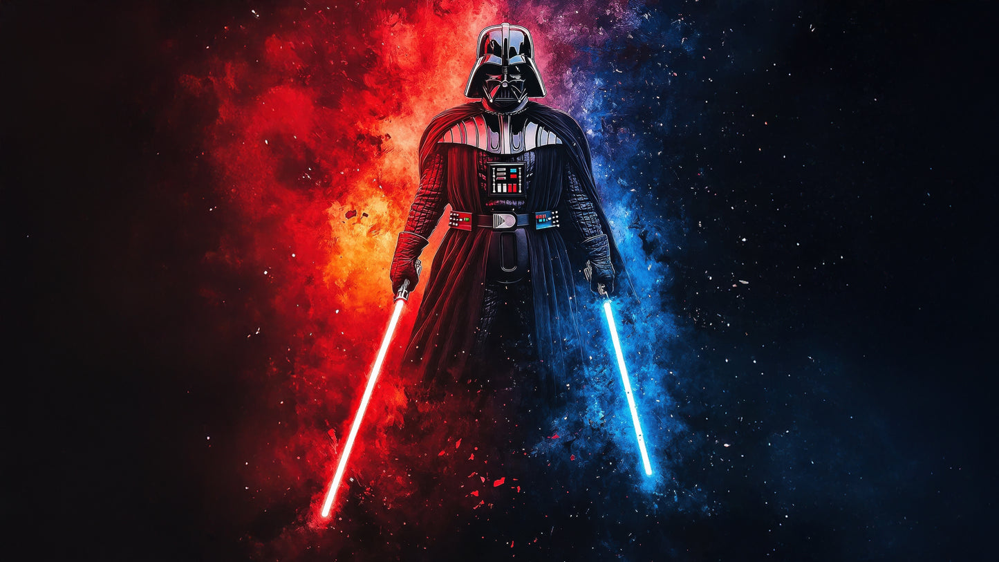 Cadre Lumineux Dark Vador™ 40x50 cm – Sabres LED Rouge & Bleu – Décoration Murale Inspirée Star Wars