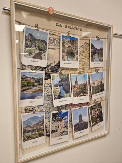 Cadre “Villages d’Ardèche” – Carte ancienne & photos Polaroïd (50 x 60 cm) Vintagedison