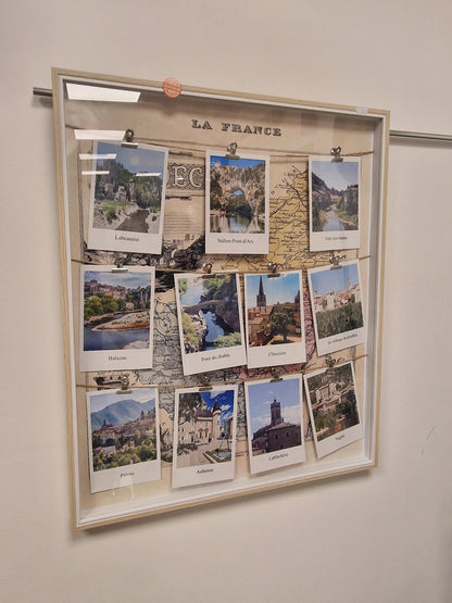 Cadre “Villages d’Ardèche” – Carte ancienne & photos Polaroïd (50 x 60 cm) Vintagedison