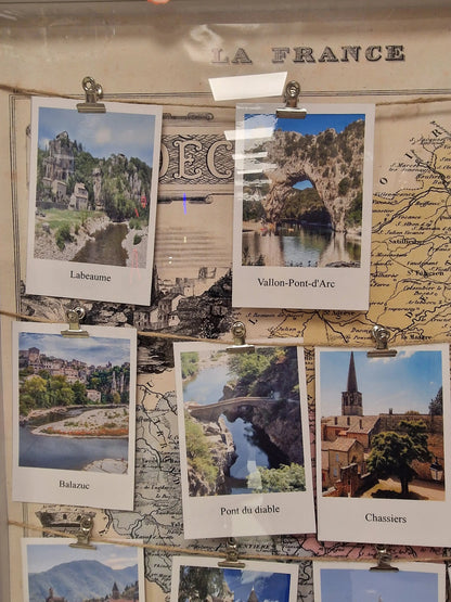 Cadre “Villages d’Ardèche” – Carte ancienne & photos Polaroïd (50 x 60 cm) Vintagedison