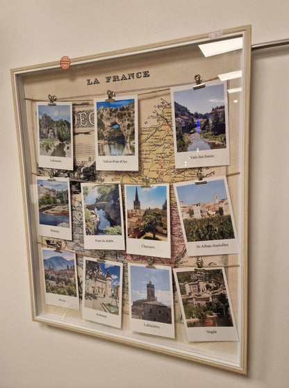 Cadre “Villages d’Ardèche” – Carte ancienne & photos Polaroïd (50 x 60 cm) Vintagedison
