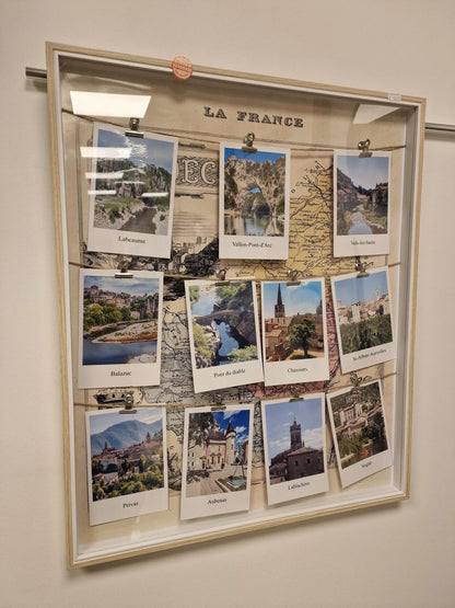 Cadre “Villages d’Ardèche” – Carte ancienne & photos Polaroïd (50 x 60 cm) Vintagedison