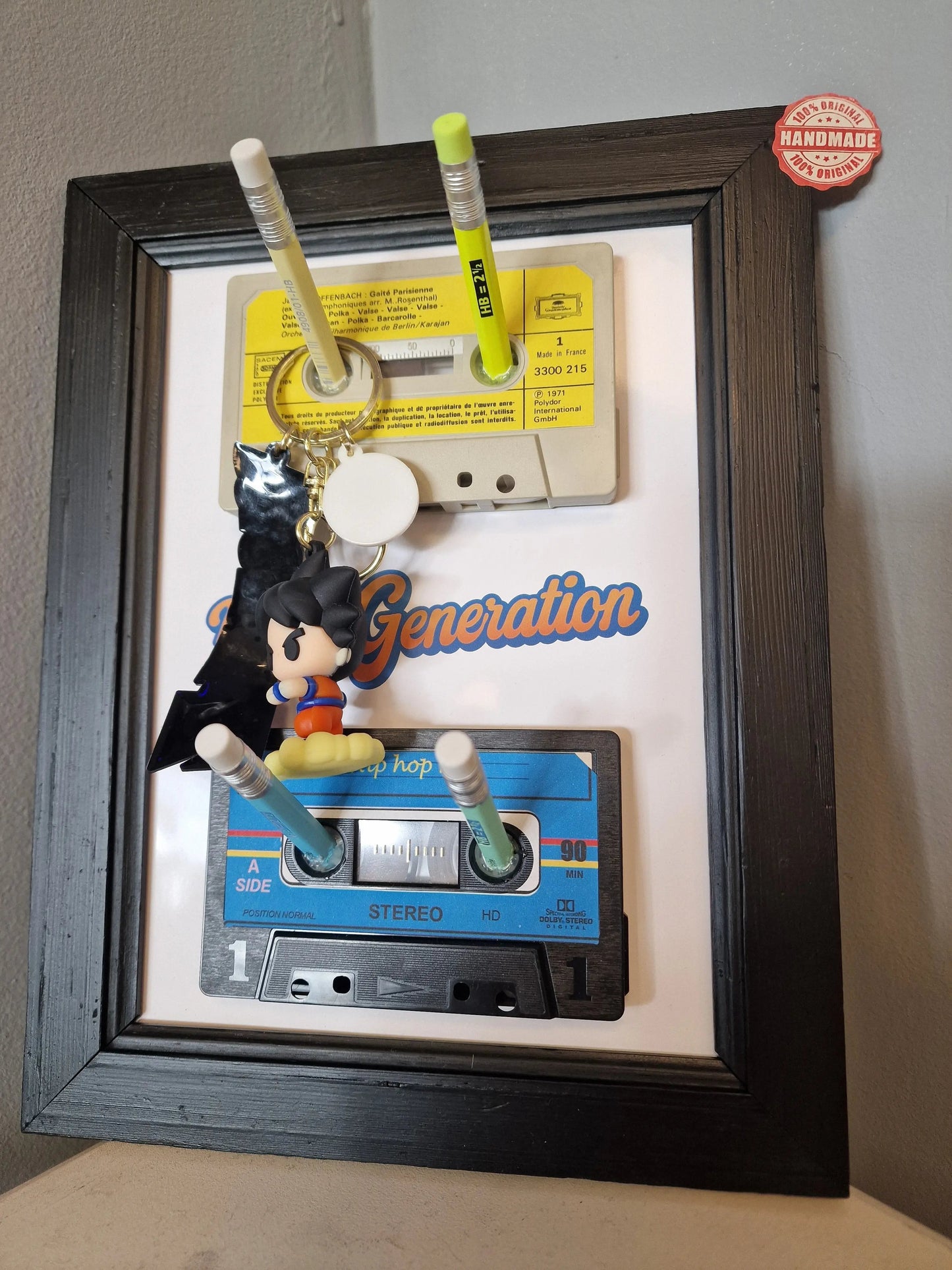 Cadre porte-clés rétro années 80 – “My Generation” avec cassettes audio et crayon Vintagedison