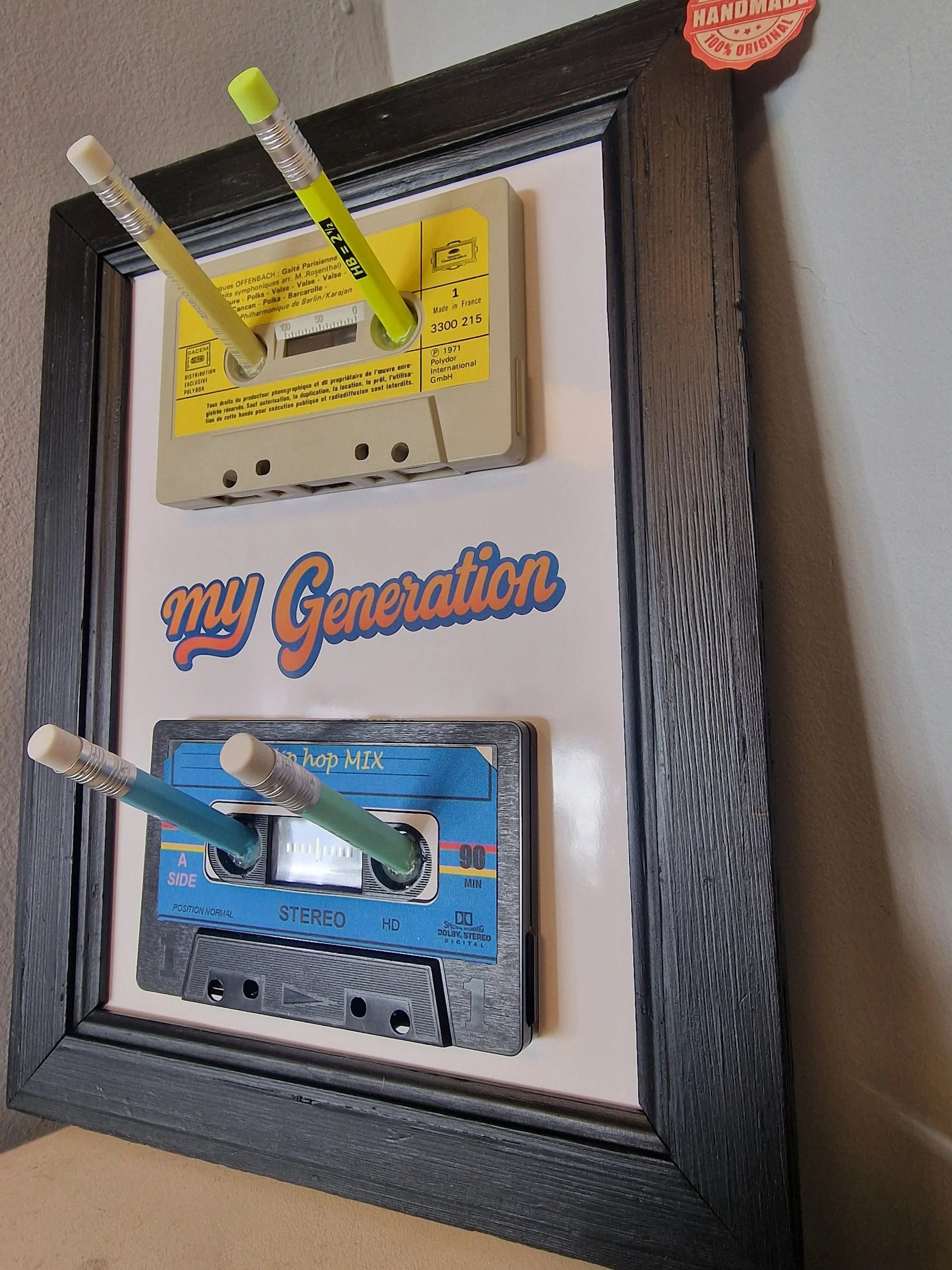 Cadre porte-clés rétro années 80 – “My Generation” avec cassettes audio et crayon Vintagedison