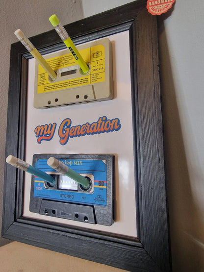 Cadre porte-clés rétro années 80 – “My Generation” avec cassettes audio et crayon Vintagedison