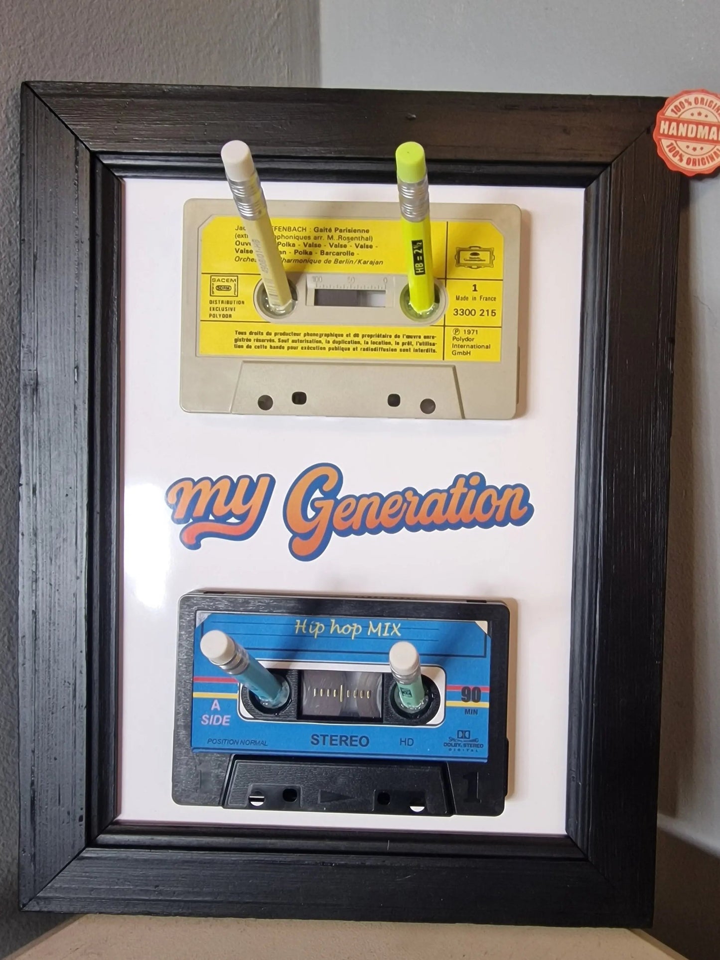 Cadre porte-clés rétro années 80 – “My Generation” avec cassettes audio et crayon Vintagedison