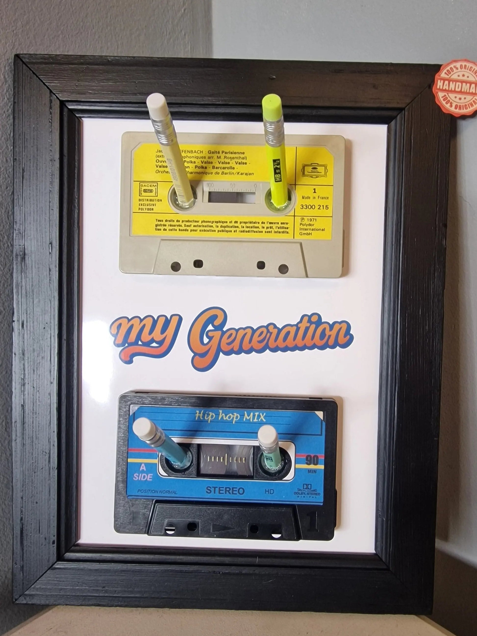 Cadre porte-clés rétro années 80 – “My Generation” avec cassettes audio et crayon Vintagedison