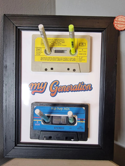 Cadre porte-clés rétro années 80 – “My Generation” avec cassettes audio et crayon Vintagedison
