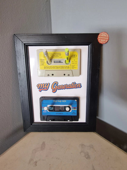 Cadre porte-clés rétro années 80 – “My Generation” avec cassettes audio et crayon Vintagedison
