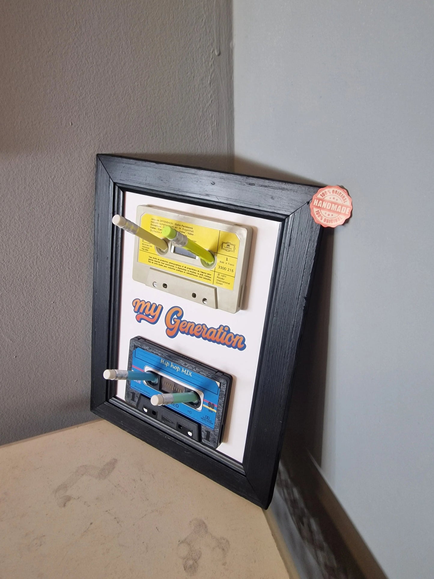 Cadre porte-clés rétro années 80 – “My Generation” avec cassettes audio et crayon Vintagedison