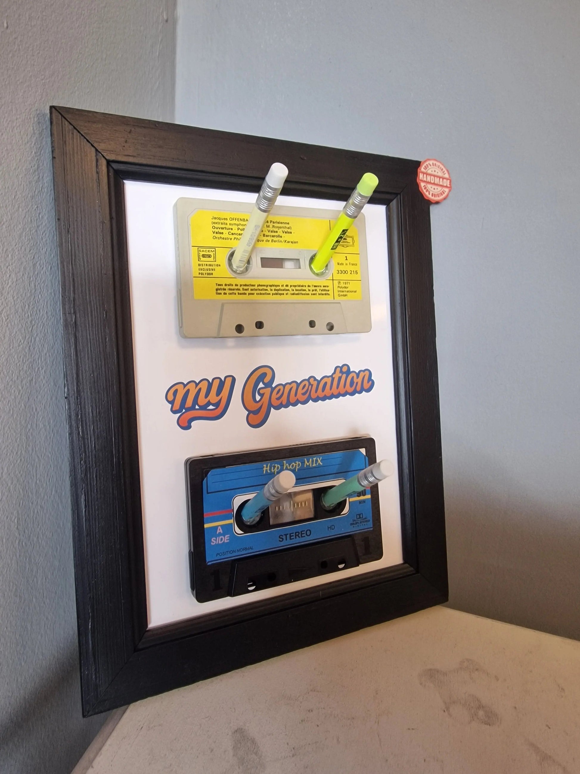 Cadre porte-clés rétro années 80 – “My Generation” avec cassettes audio et crayon Vintagedison