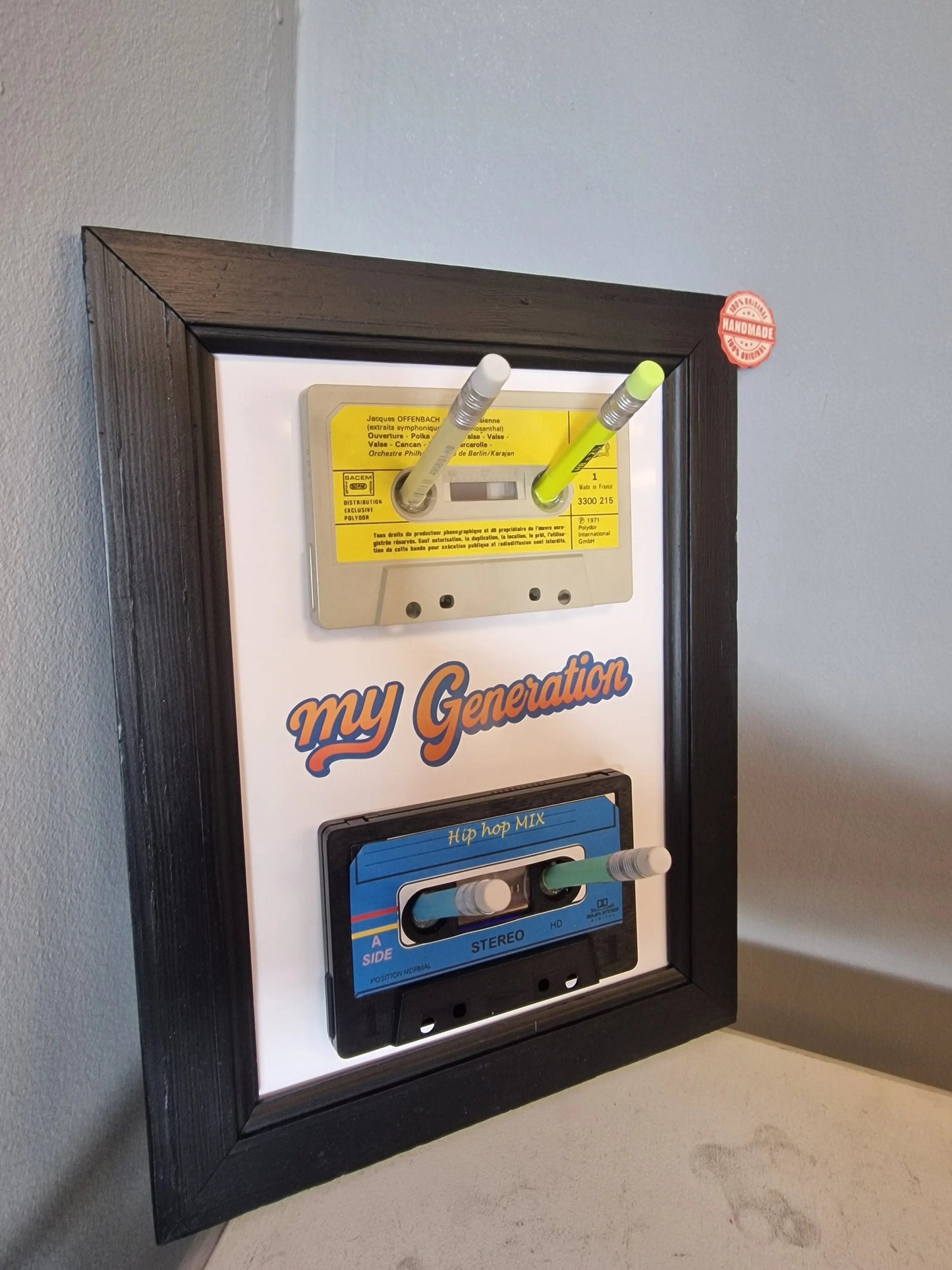 Cadre porte-clés rétro années 80 – “My Generation” avec cassettes audio et crayon Vintagedison